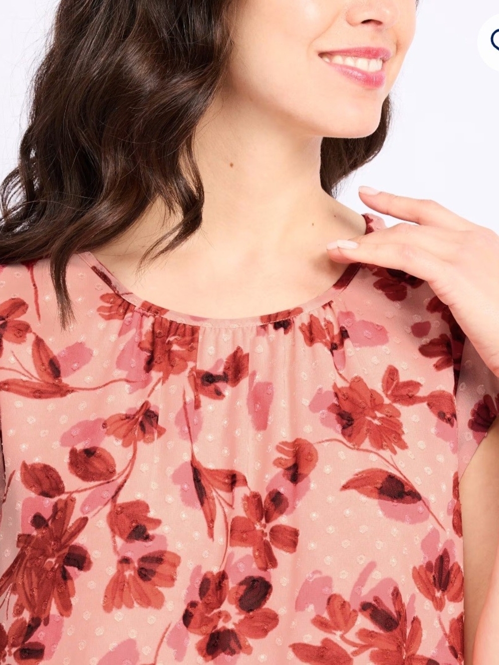 Ladies Pink Floral Chiffon Blouse with Red Blossom Print